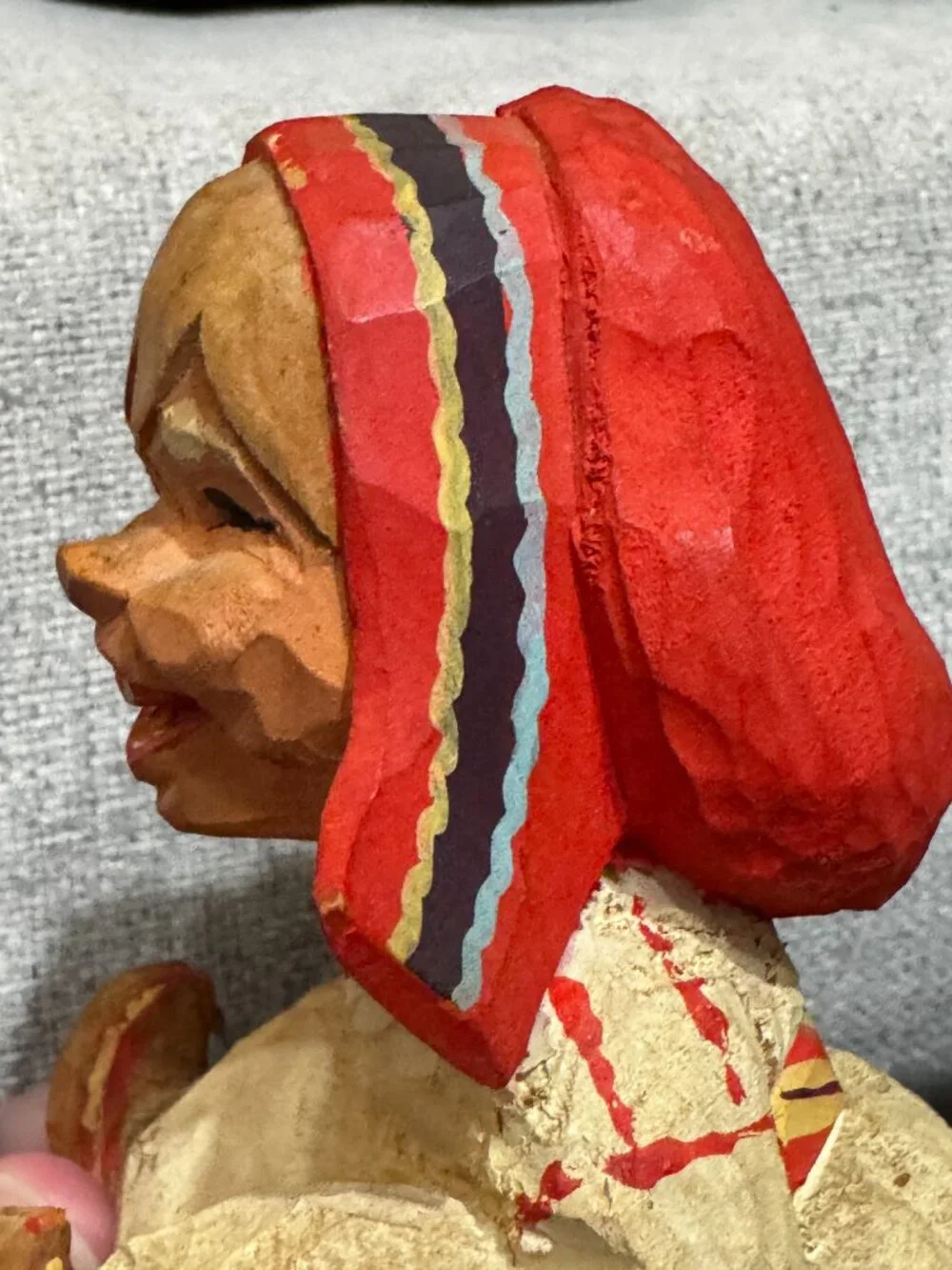 Henning Norway Hand Carved Wood Folk Art Sámi Girl Figurine, Vintage Circa 1970s